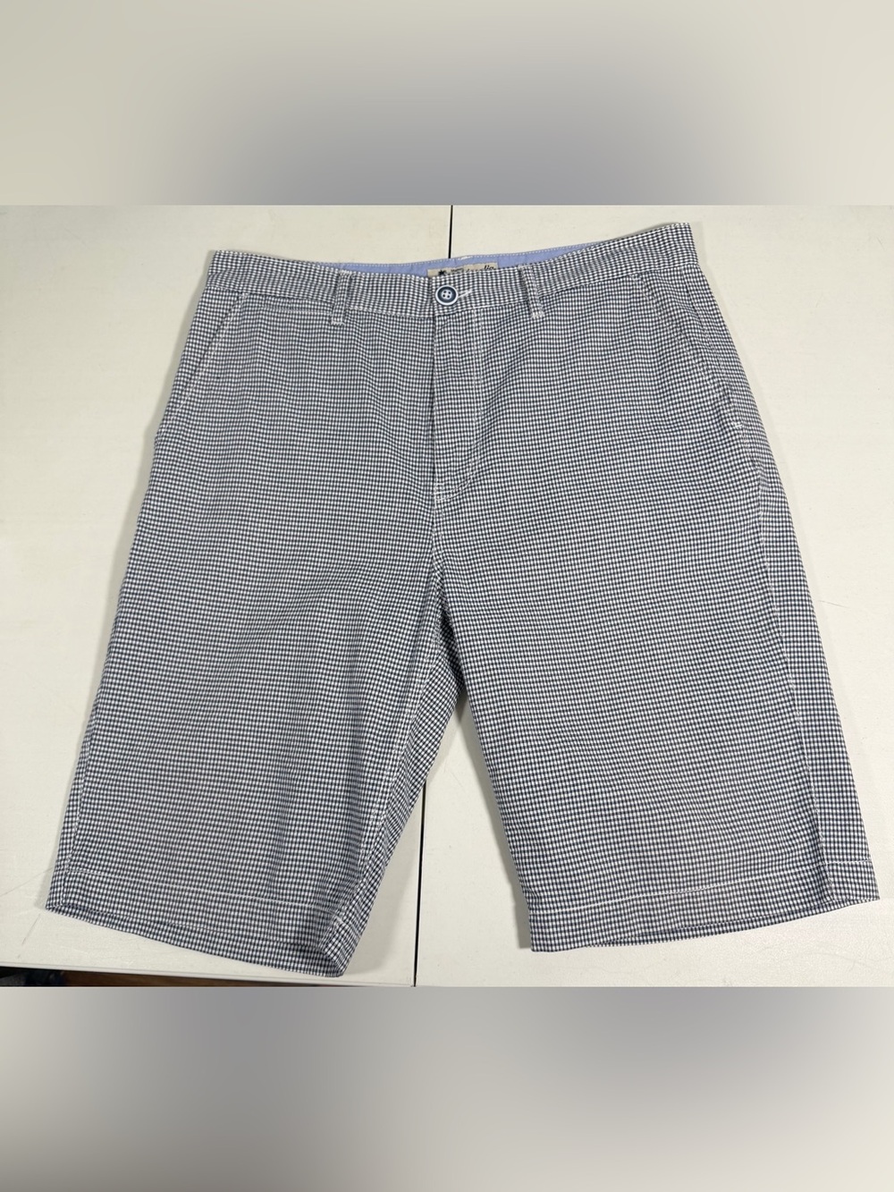 Islandia Short Mens 34 Gingham Navy White Check Slim Chino Shorts golf
